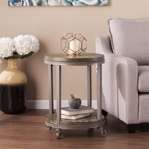 Gfancy Fixtures 24 in. Manufactured Wood & Iron Round End Table with Shelf Brown GF3102203 - main